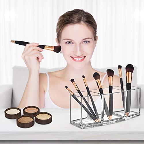 CACASO CACASO Clear Makeup Brush Organizer, Premium Acrylic Makeup Brush Holder Organizer 3 Compartments, Makeup Brush Display Holder Cosmetic Storage