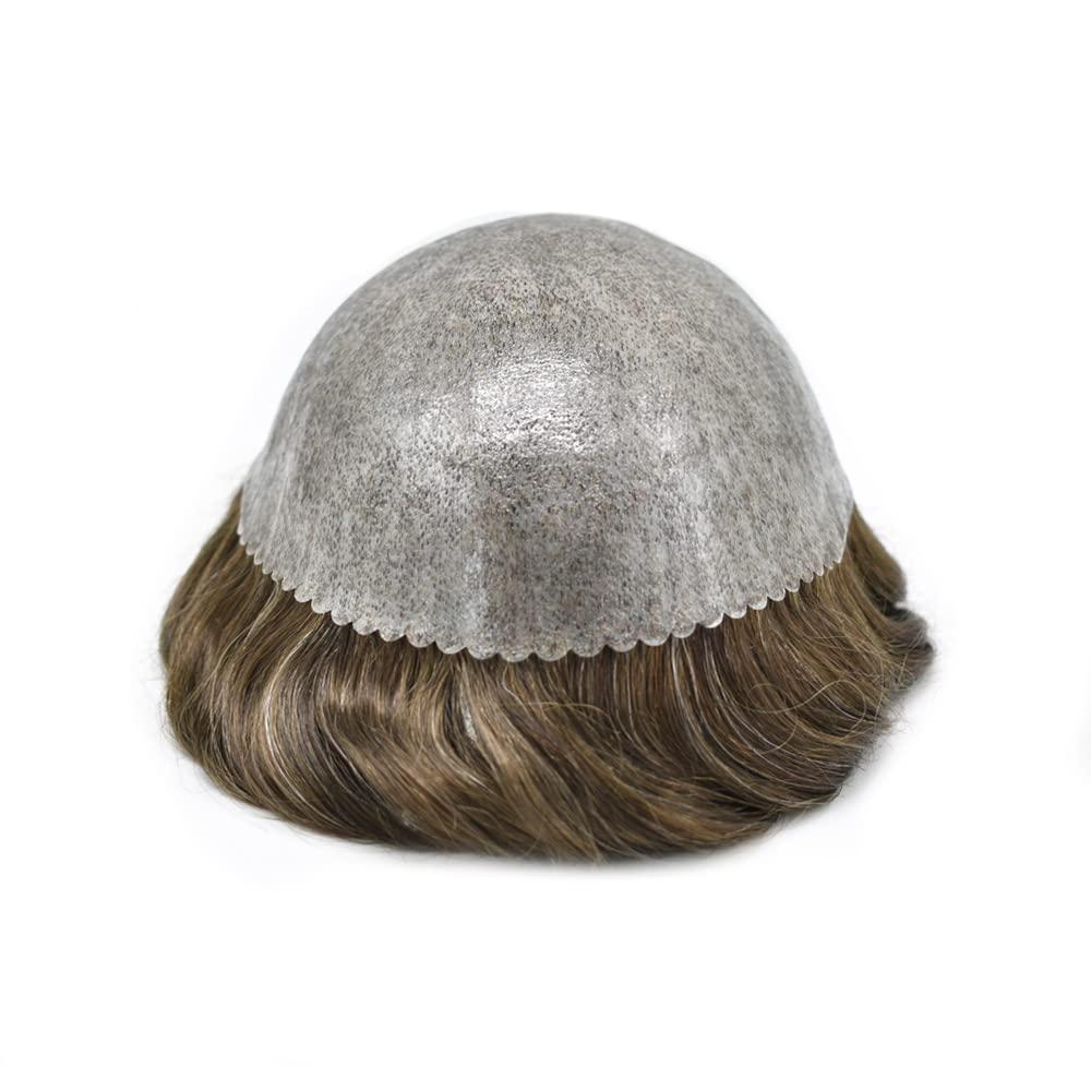 Hair Wonders Toupee for Men Men\'s Toupee Human Hair Replacement System Full Poly Thin Skin Mens Hairpieces Injected PU Mens Toupee Human Hair System Protesis Capilar7x9-120% density#5 Medium Light Brown