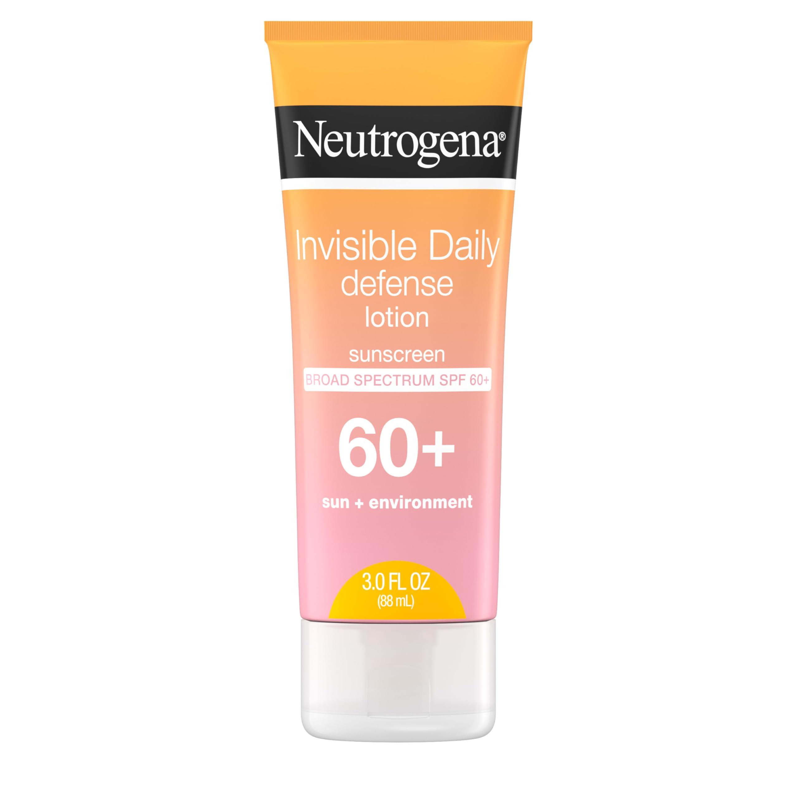 Neutrogena Neutrogena Invisible Daily Sunscreen Lotion, Broad Spectrum SPF 60+, Oxybenzone-Free & Water-Resistant, Sun or Environmental Aggressor Protection, Antioxidant, 3 Fl Oz (Pack of 1)