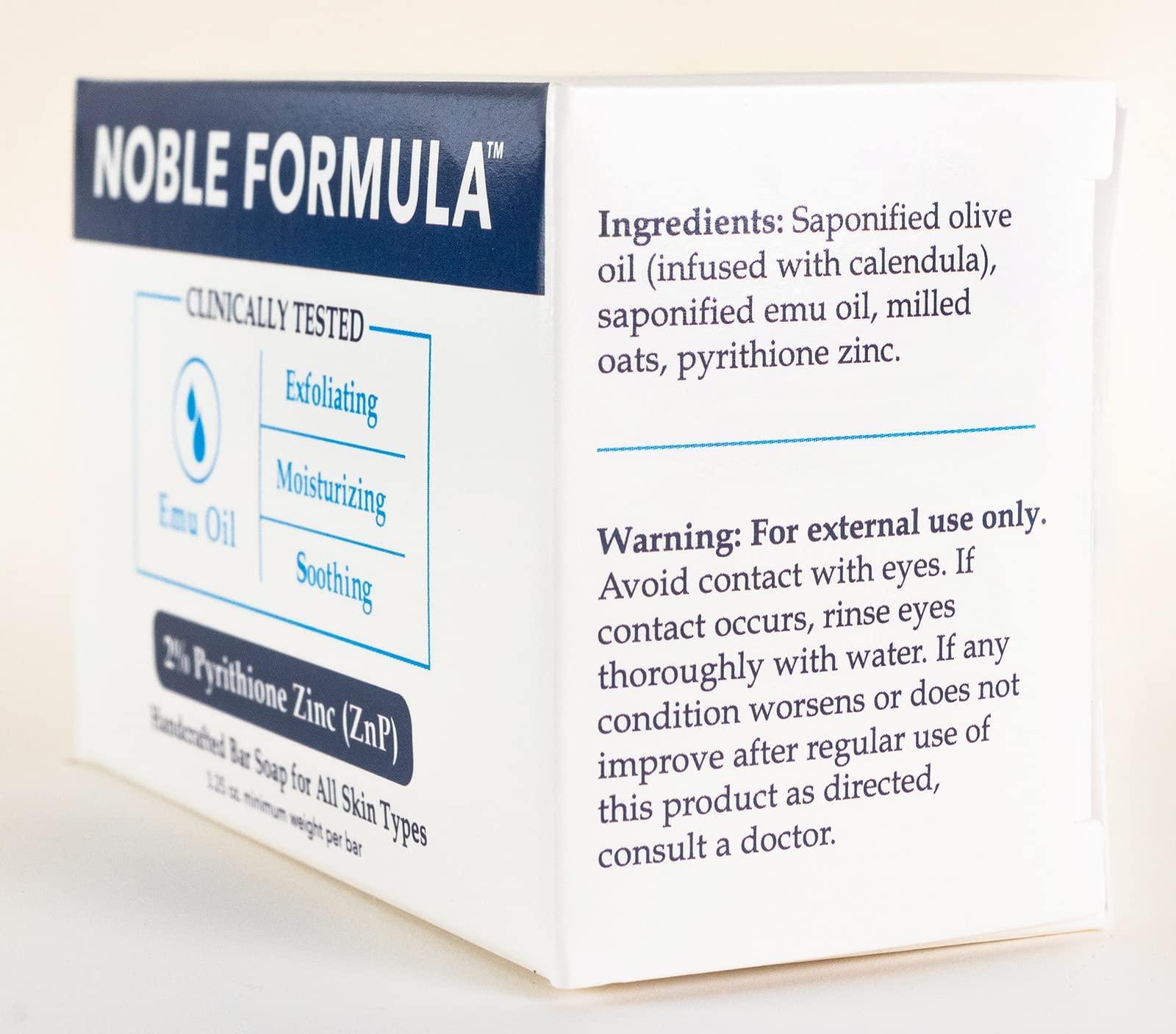 Noble Formula Noble Formula 2% Pyrithione Zinc (ZnP) Emu Oil Bar Soap, Especially Formulated for Acne, Psoriasis, and Eczema, Safe for Daily Use and All Skin Types, 3 Bars in 1 Box, Total 9.75 oz