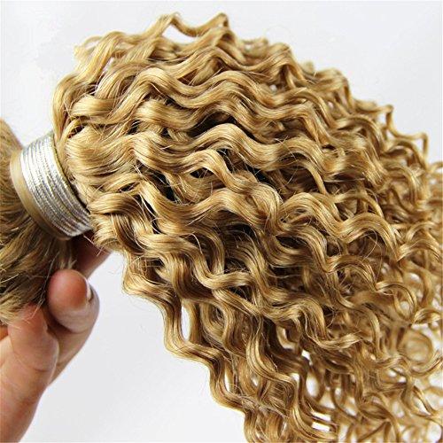 Generic Honey Blonde Malaysian Kinky Curly Human Hair Weave Bundles Pure 27 Strawberry Blonde Curly Human Hair 3 Bundles Lot Kinky Curly Light Brown Hair Extensions Double Wefts 10-30" (16 18 18)