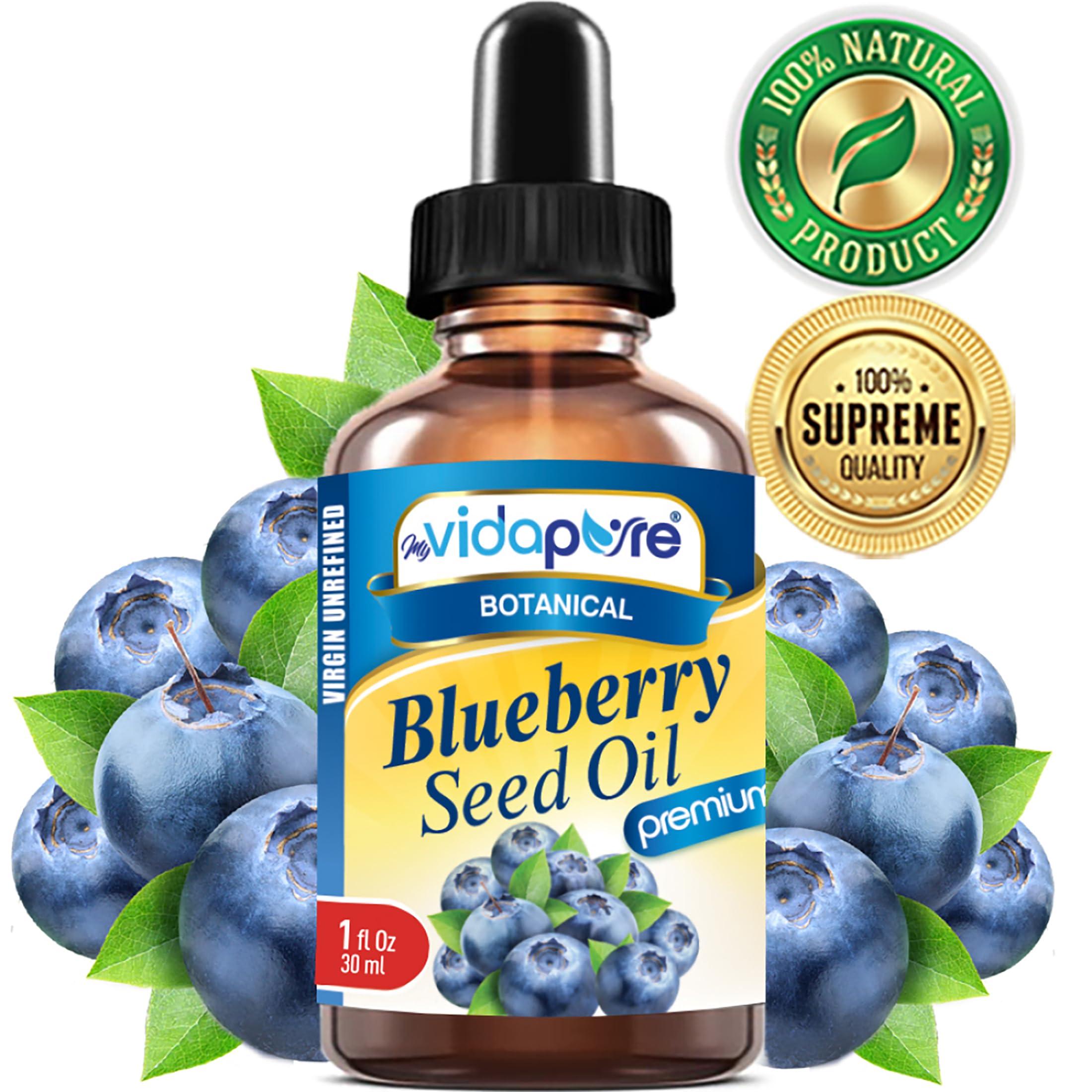 MYVIDAPURE MYVIDAPURE BLUEBERRY SEED OIL 100% Pure Unrefined Virgin Cold Pressed. Moisturizer for Face, Skin, Hair, Nails, Scars, Anti Aging 1 Fl.oz.- 30 ml