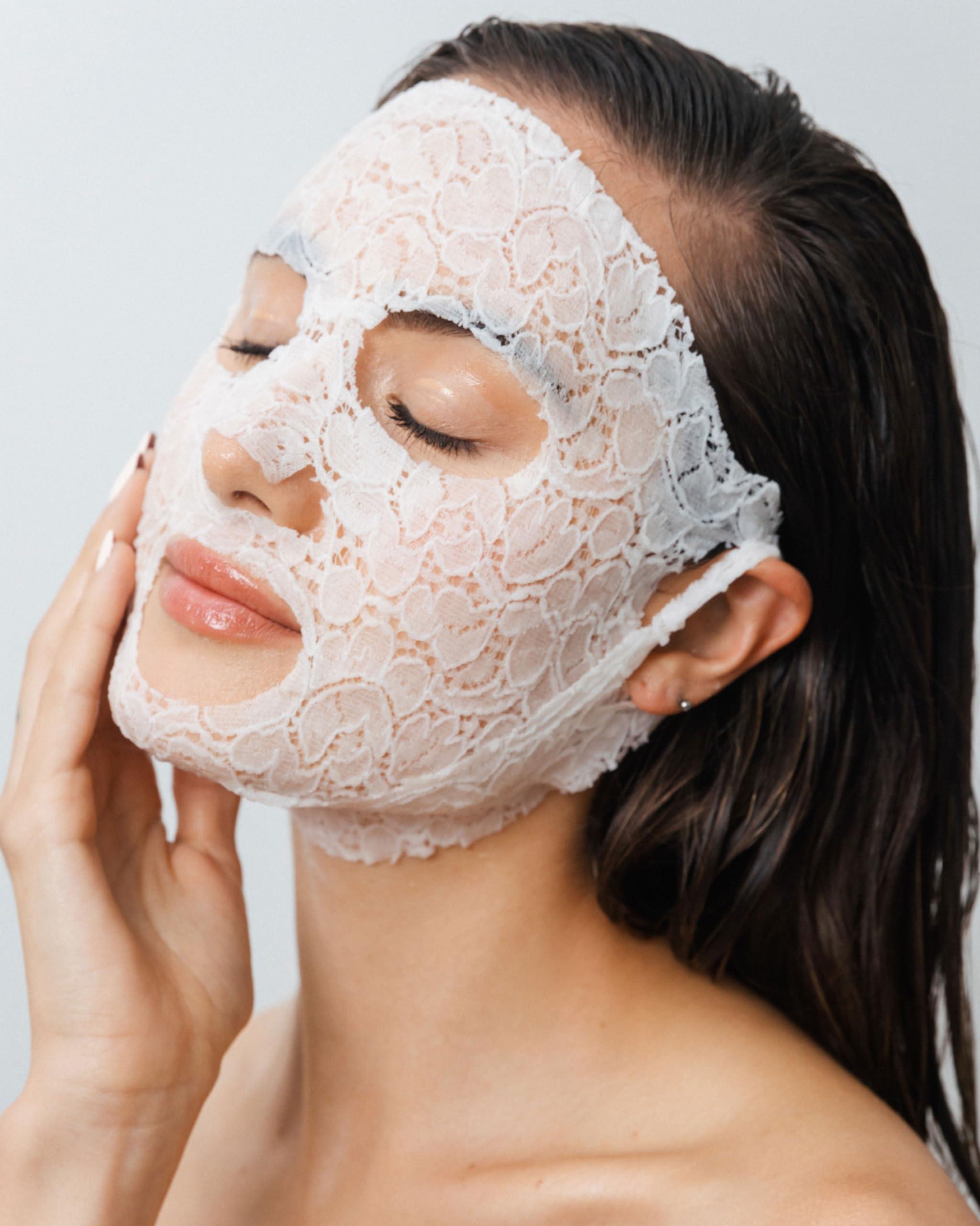 DERMOVIA LACE YOUR FACE Patented Compression Facial Mask, AS SEEN ON SHARK TANK, Reusable Biodegradable Cotton Anti Aging Skin Care, Brightening Bearberry, Single