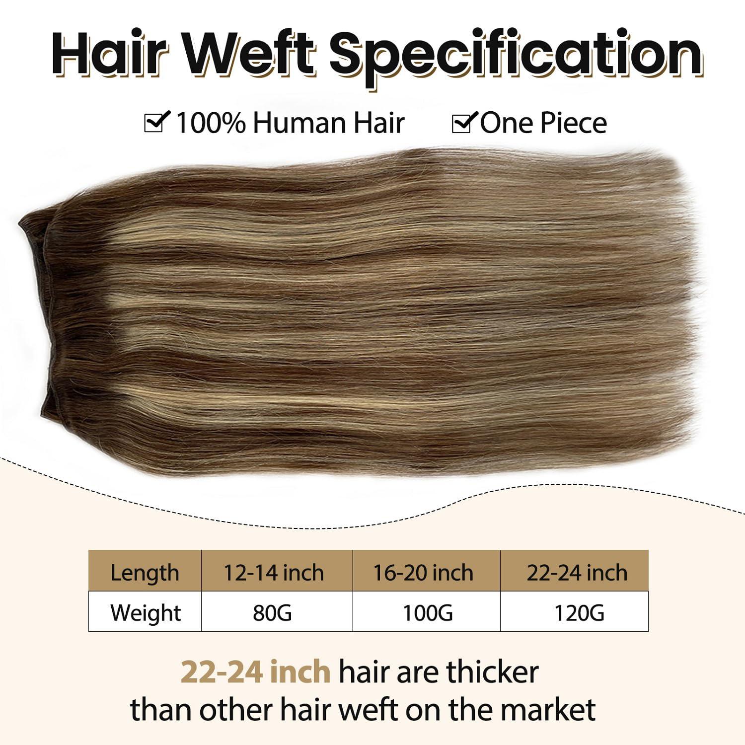 Benafee Hand Tied Weft Hair Extensions Human Hair 22 Inch 120 Gram Sew in Hair Extensions Real Human Hair Bundles Ombre Balayage Medium Brown to Honey Blonde Sew in Hair Bundles Real Human Hair Extensions