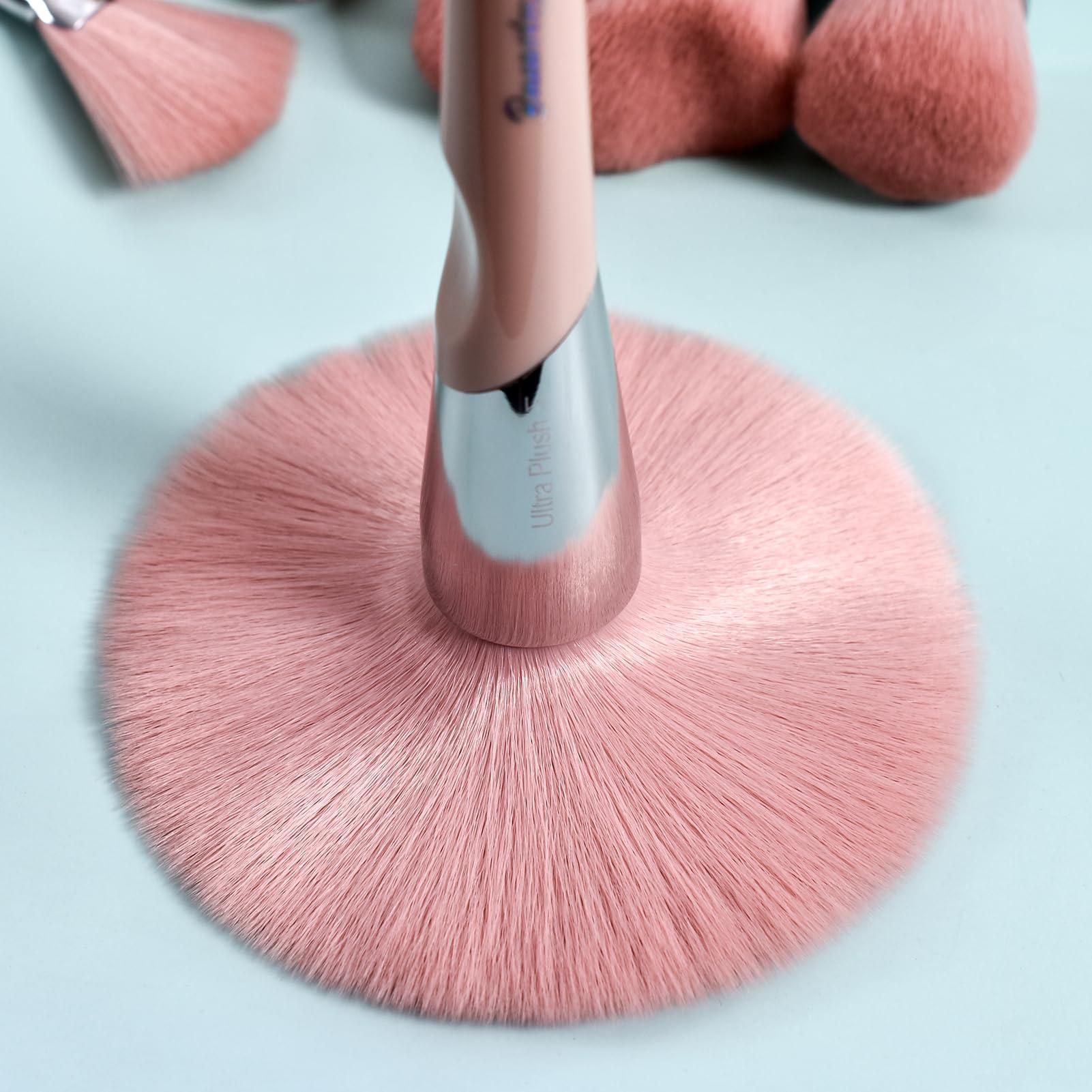 Bueart Design Bueart design 16Pcs ULTRA SOFT Labeled Best Makeup Brushes set with Travel Holder case face Contour Foundation brushes (16Pcs Elegant+Pink Holder)