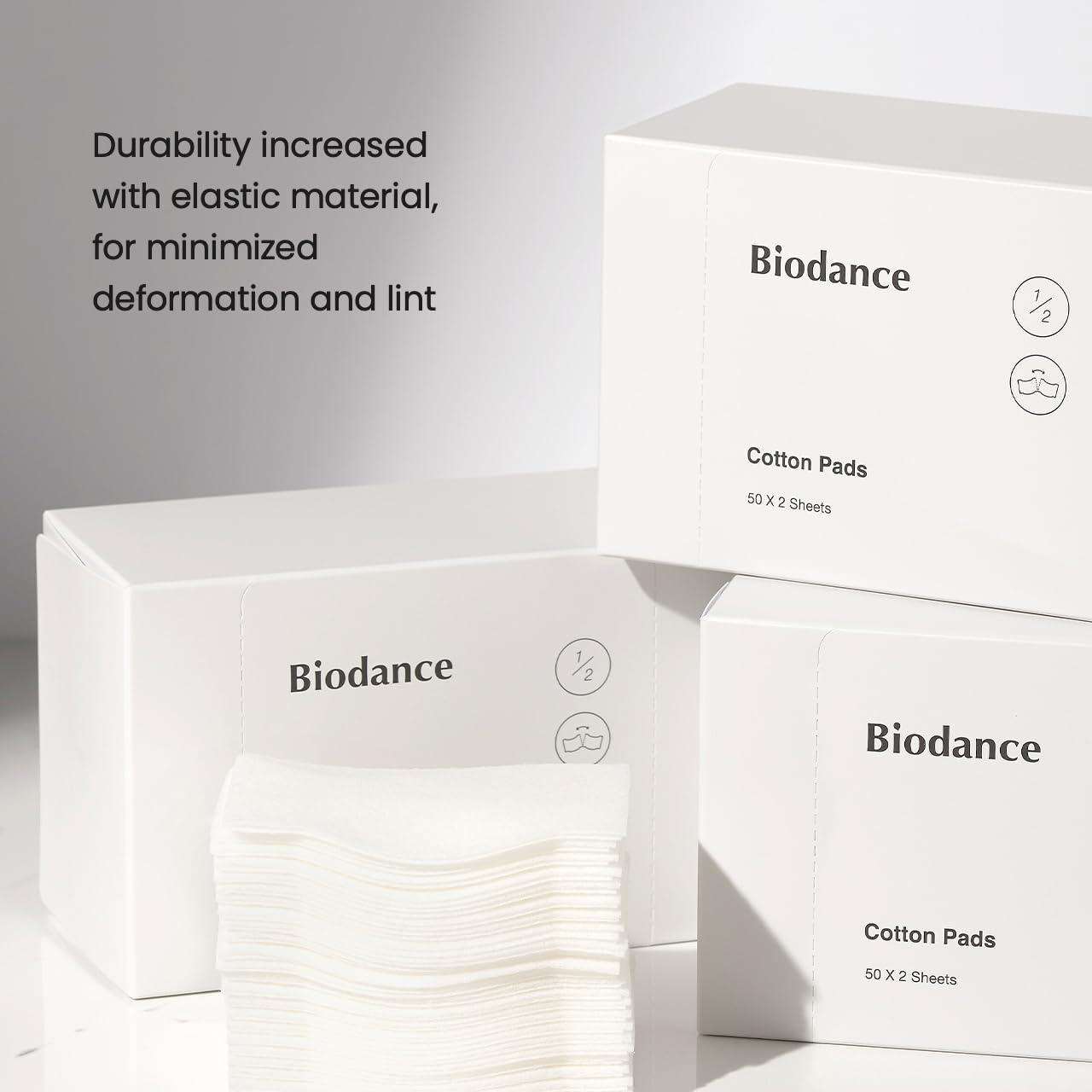 BIODANCE Biodance Cotten Pads, Soft and Thin Square Cotton Pads for Face Toner, Makeup Remover and Facial Cleansing | 50 x 2 Sheets