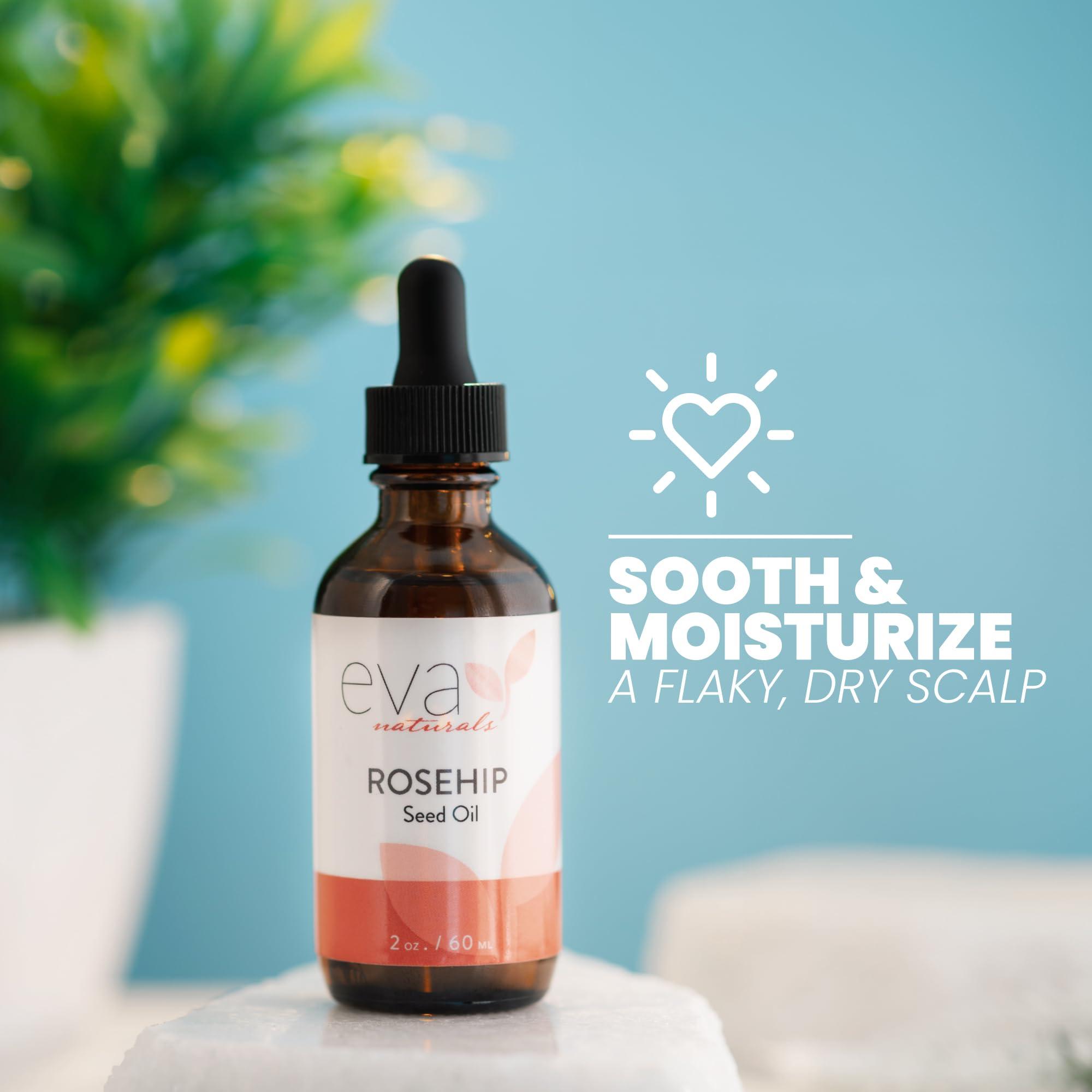 Eva Naturals Pure Rosehip Seed Oil (2 Fl Oz)- Rosehip Oil for Face Aids Stretch Mark and Scar Removal - Facial Oil Reduces Inflammation, Collagen for Radiant Skin - Face Oil - Best Rose Hip Oil for Face