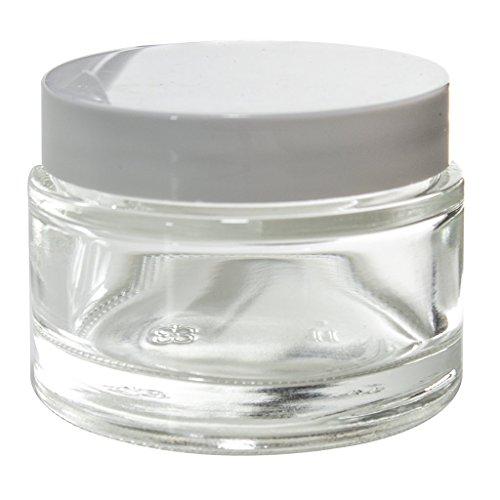 JUVITUS 2 oz Clear Glass Thick Wall Balm Jars with White Foam Lined Smooth Lids (6 pack)