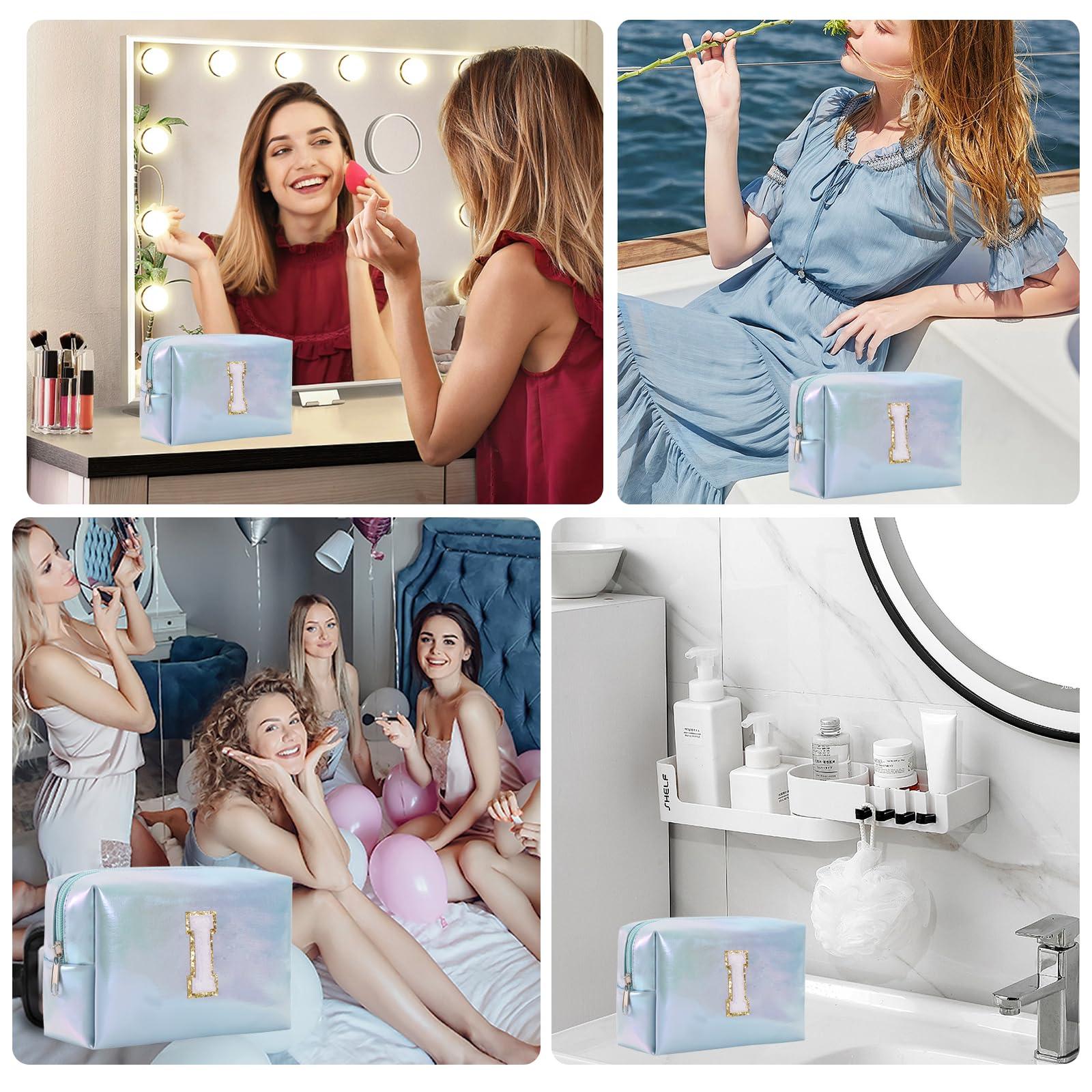 Boletochic Personalized Initial Makeup Bag, Letter Zipper Cosmetic Bag for Womens, Preppy Makeup Bags, Glitter Waterproof Cute Makeup Pouch, Travel Makeup Bags for Mother\'s Day Birthday GiftsLetter I)