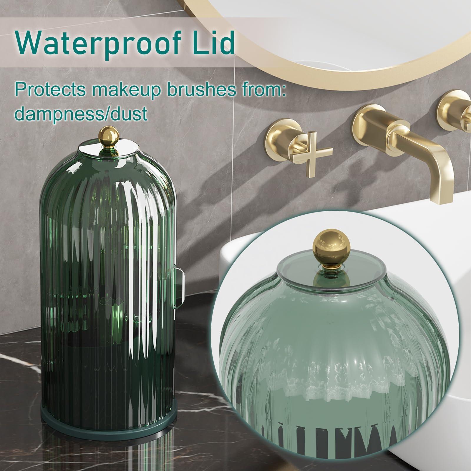 GAXmi GAXmi Makeup Brush Holder with Lid Cosmetic Tools Organizer 360 Rotating Waterproof Dustproof Makeup Brushes Storage for Vanity, All Green