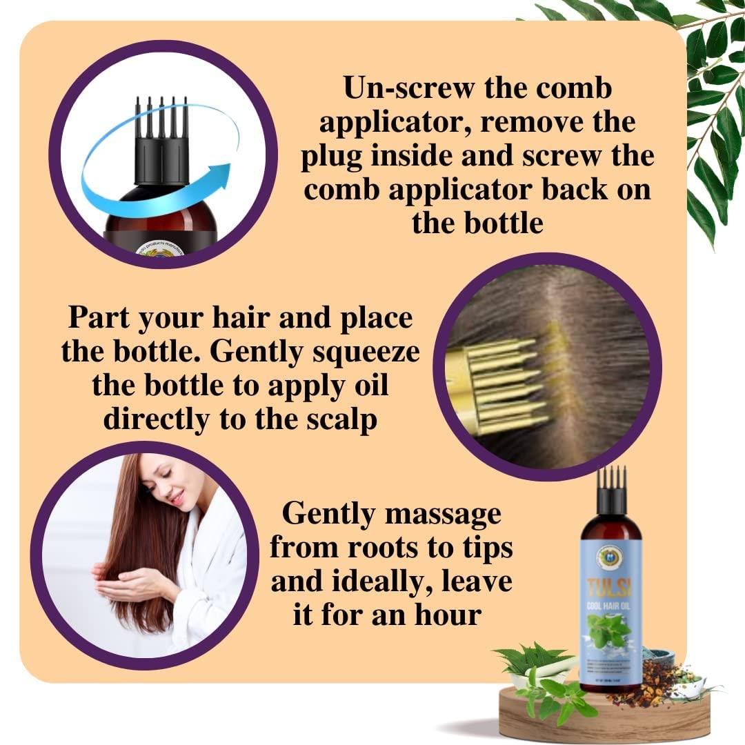 Gamium Gamium Tulsi Ayurvedic Cool Hair Oil to reduce Stress, Hair fall, Promote Hair growth, reduce Dandruff and prevent graying of Hair (large, 200 ml)