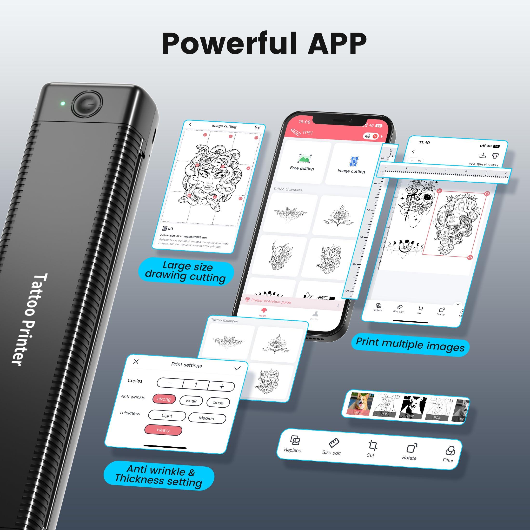 ItriAce ItriAce Tattoo Stencil Printer Bluetooth, Stencil Printer for Tattooing with 10pcs Paper, Thermal Tattoo Printer Machine for Tattoo Artist, Wireless Tattoo Transfer Printer Compatible with Phone PC