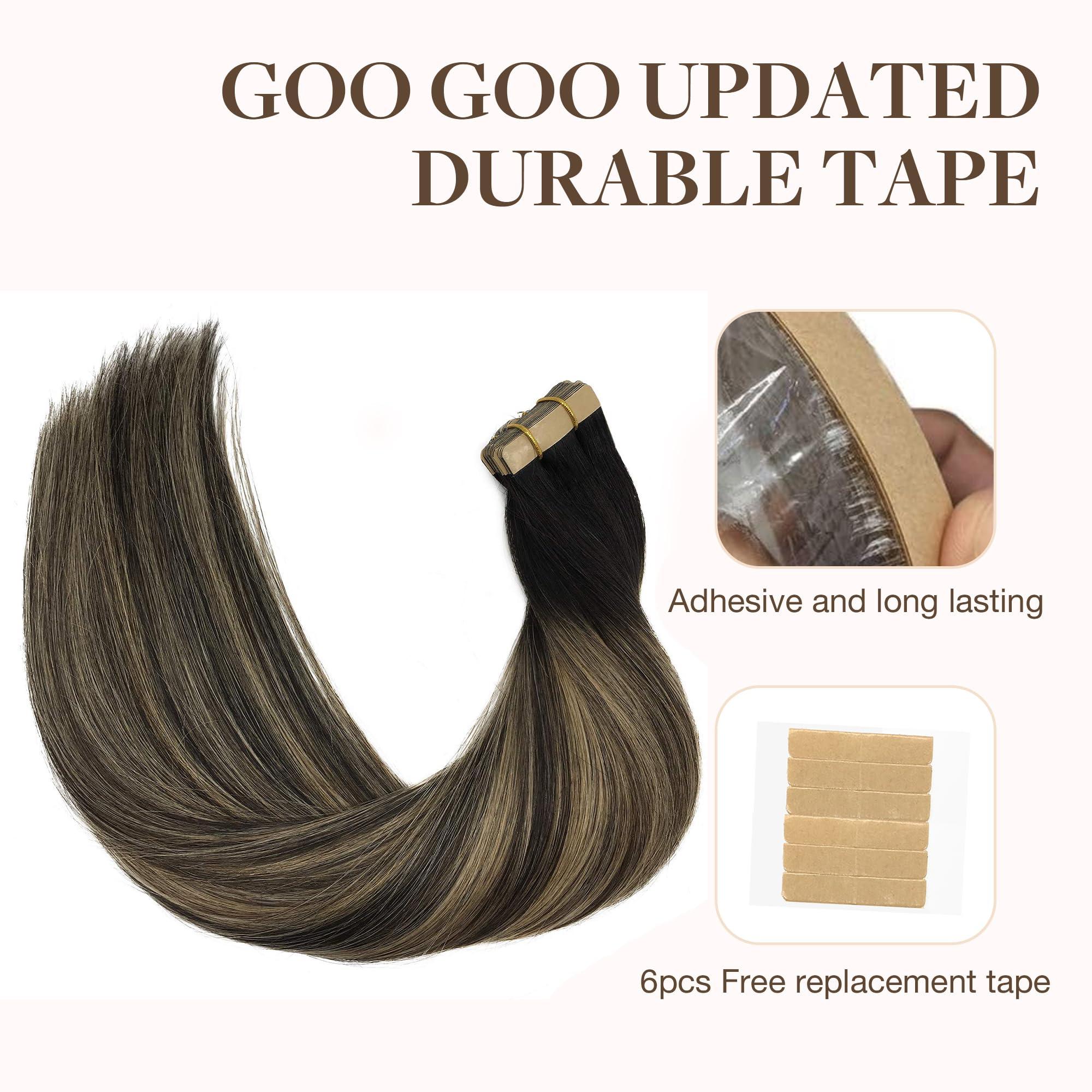 GOO GOO GOO GOO Tape in Hair Extensions Human Hair, 1B/16/1B Balayage Natural Black to Light Blonde, 18inch 50g 20pcs, Thick Ends Straight Seamless Tape in, Invisible Tape in Hair Extensions Human Hair