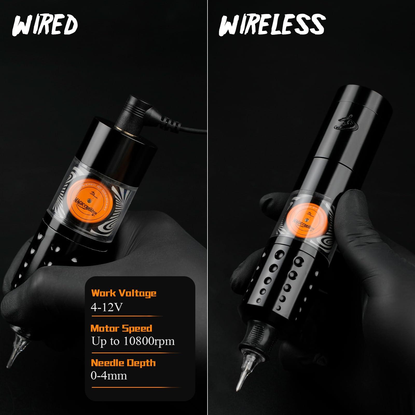 Dragoart Dragoart Tattoo Gun Wireless Tattoo Machine Brushless Motor 10800Rpm, 0-4mm Needle Depth Aluminium Alloy Frame Direct Drive System LED Display, Rotary Tattoo Gun 1300mAh for 6hrs Tattooing (Silver)