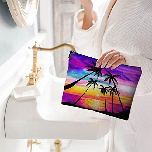 Givotin Givotin Cosmetic Bags for Women Cute Makeup Bag for Purse Canvas Travel Toiletry Bag Funny Zipper Pouch-Red Sunset Coconut Palm Makeup Bags
