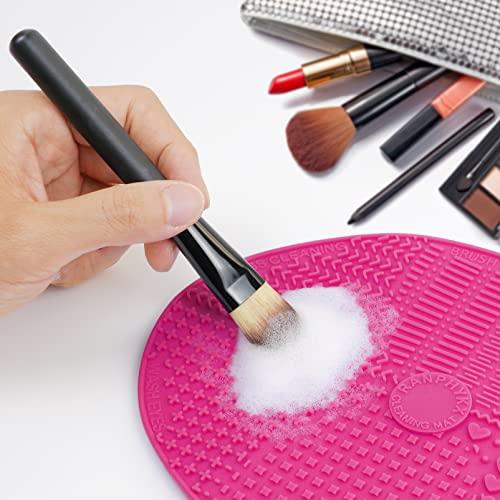 Ranphykx Makeup Brush Cleaner Mat Silicone Brush Cleaning Mat Big Size Make Up Brush Clean Pad with Suction Cup for Makeup Brush Cleaning (Hot Pink)