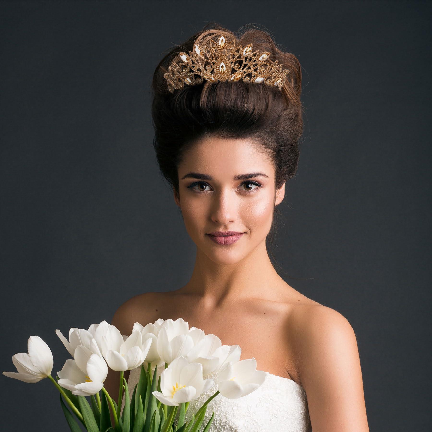 Limelia Wedding & Accessories LIMELIA Women\'s Tiara - Crown for Henna Wedding Party | Glitter Hair Accessories for Bridal Birthday Pageant Prom Halloween Cos-play Costume Christmas Party| Traditional Crystal - Honey