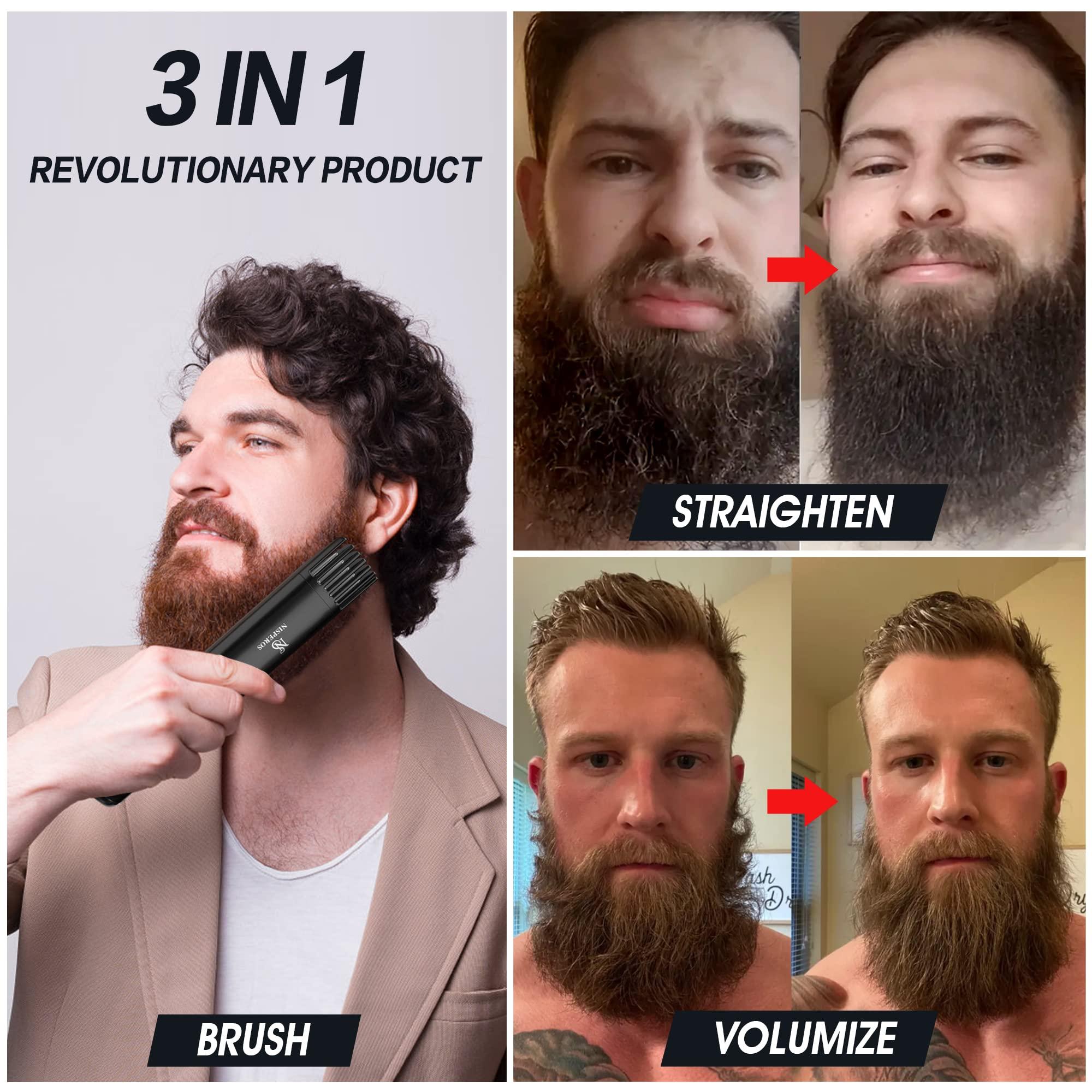 Nisperos Cordless Beard Straightener, 3-in-1 Cordless Beard Straightening Comb - Brush for Men.