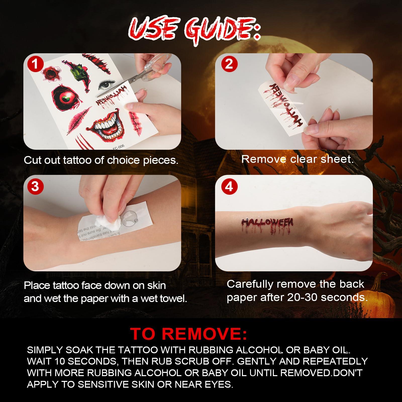toututu toututu Halloween Horror Makeup Fake Scars Temporary Tattoos - 118 Pcs Realistic Bloody Stitches Wound Tattoo Stickers for Face & Body, Zombie, Chucky, Vampire Cosplay, Pranks & Masquerade Parties
