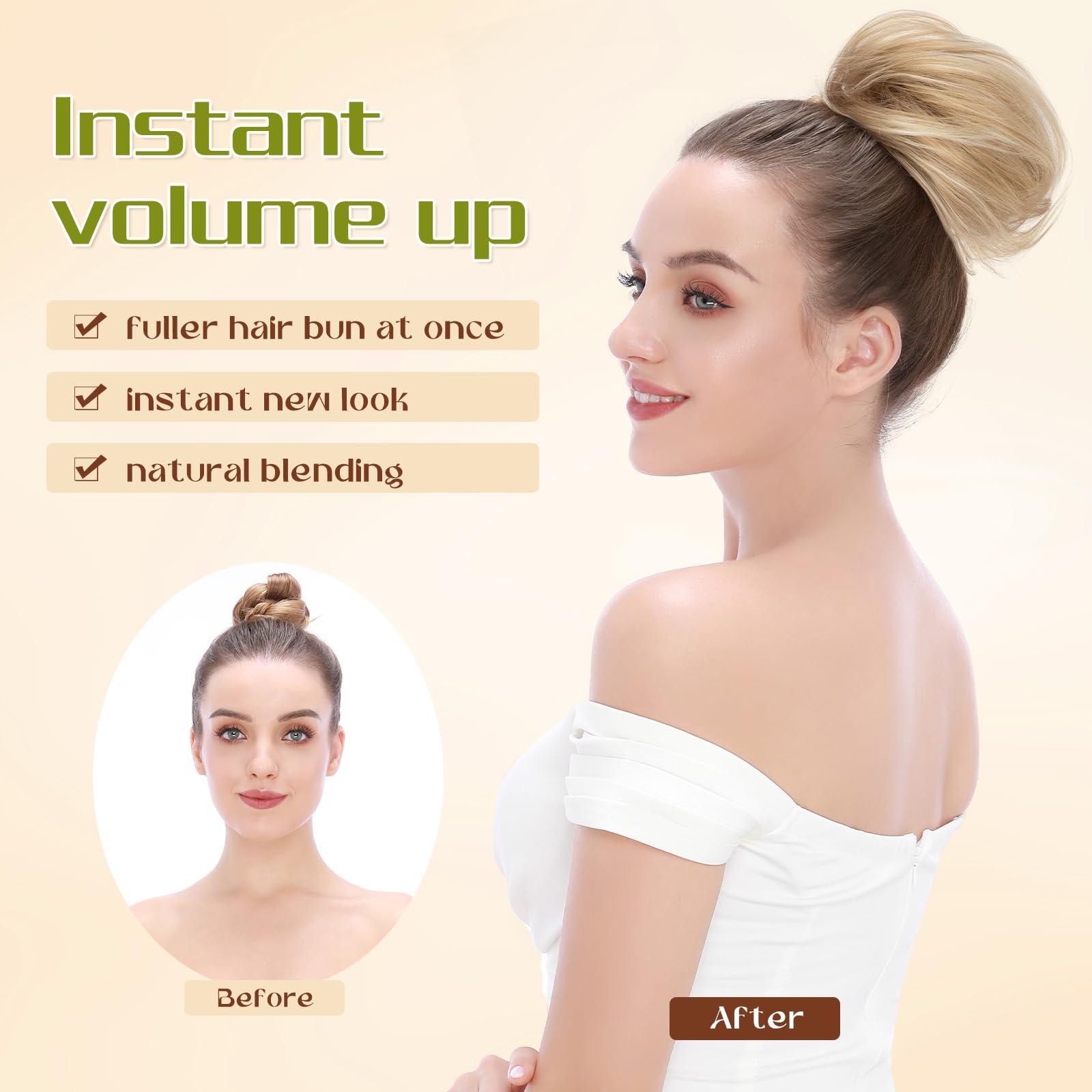 Hairro Hairro Messy Bun Hair Piece Human Hair Blonde Hair Bun Updo Elastic Band Scrunchies For Women Childrens Natural Faux Hair Bun Elegant Ballet Bun 25g #27 Dark Blonde