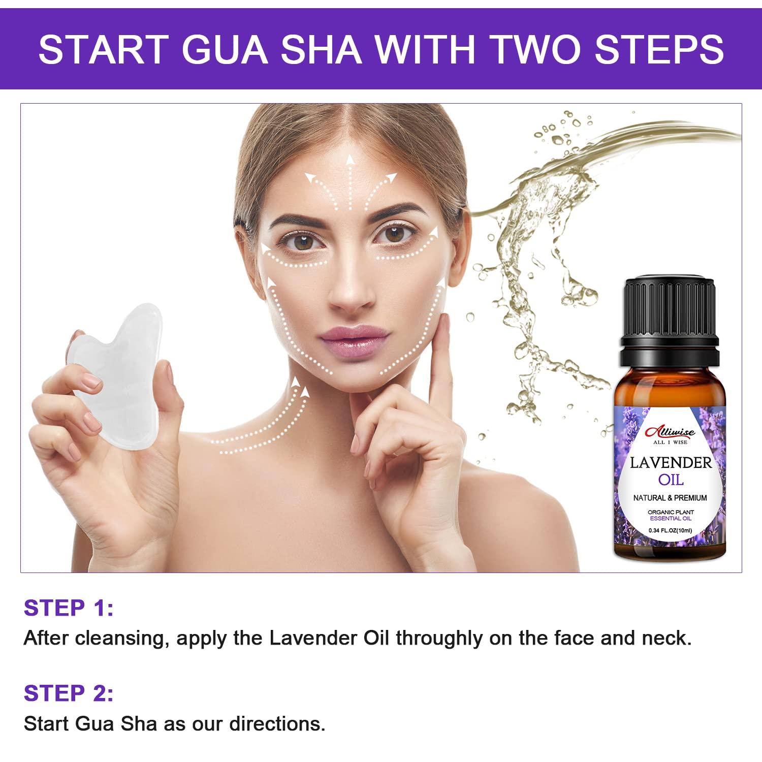 Alliwise Gua Sha Facial Tools & Lavender Oil Skin Care Massage Sets, Natural Jade Gua Sha Stone for Reduces Puffiness and Fine Lines, Face Oil for GuaSha, Skin Moisturizing