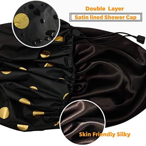 GVSSSN Adjustable Satin Lined Shower Cap for Women Adjustable&Large&WaterProof 100% Silky Satin Interior Shower Cap for Hair Protection Especially for Curly Hair,Dreadlocks,Braids Available Men & Women