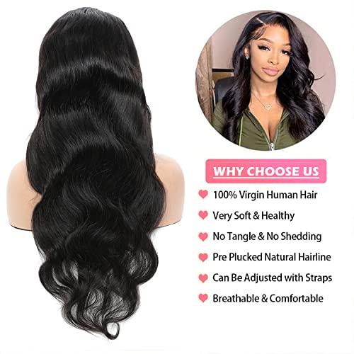 CITY GIRL 30 inch Lace Front Wigs Human Hair Pre Pluck 13X4 Transparent HD Body Wave Lace Front Wigs Human Hair with Baby Hair 180% Density Glueless Wigs Human Hair Pre Plucked for Black Women Natural Black
