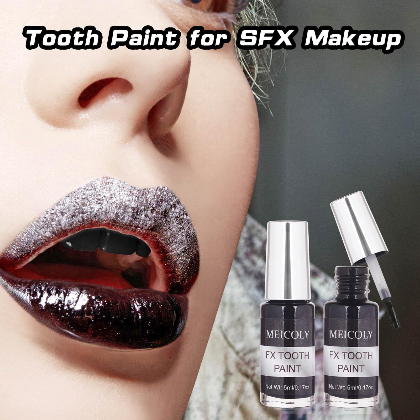 MEICOLY MEICOLY Black Tooth Paint,Black Out Tooth,Tooth Blackout,Rotten Decayed Cruddy Missing Teeth Makeup,Professional Cosplay Teeth,Temporary Teeth Paint for Halloween SFX Special Effects Makeup,Dry Fast