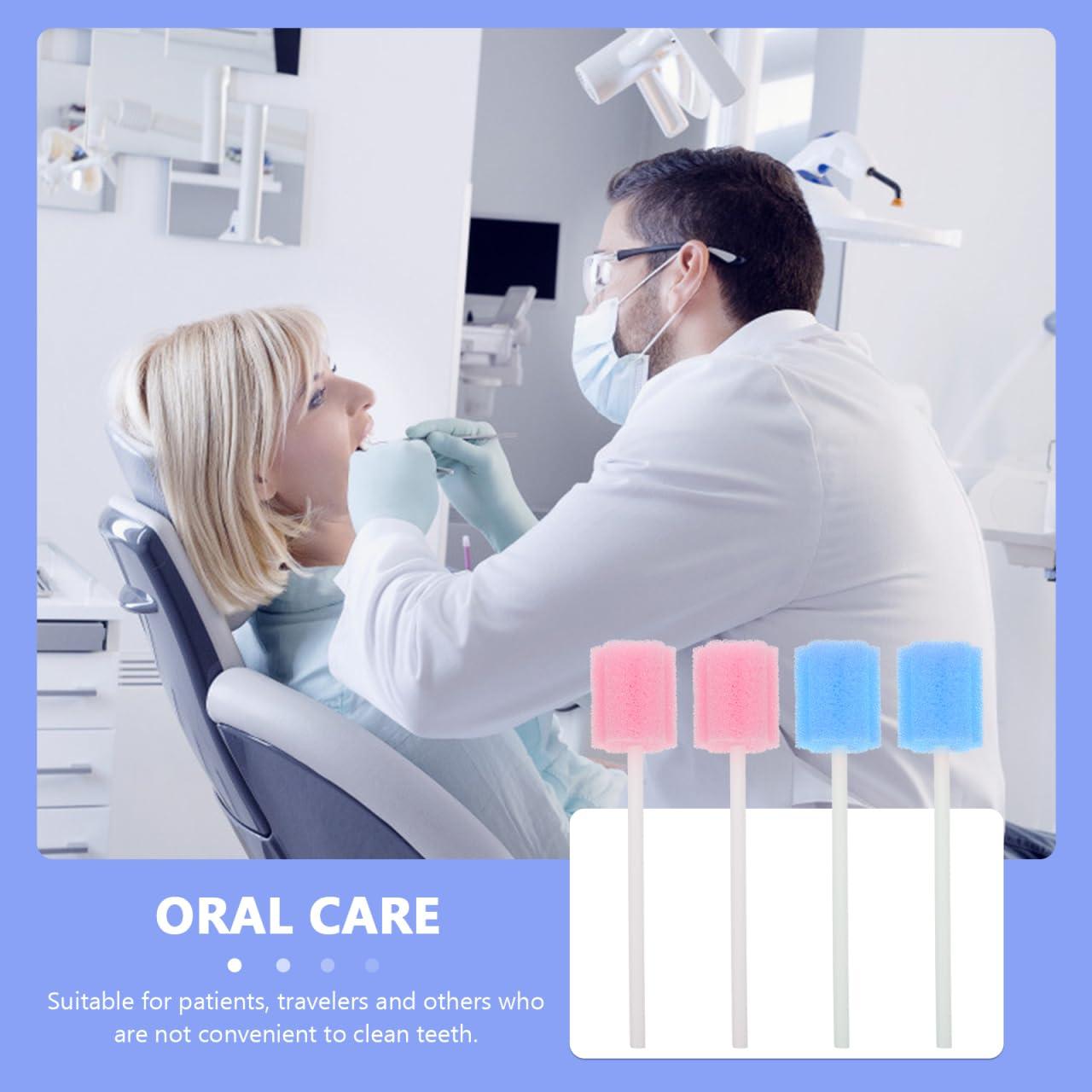 Healifty 50 Pcs Oral Care Swabs, Unflavored& Sterile Mouth Swabs Sponge for Mouth Cleaning (Blue& Pink)