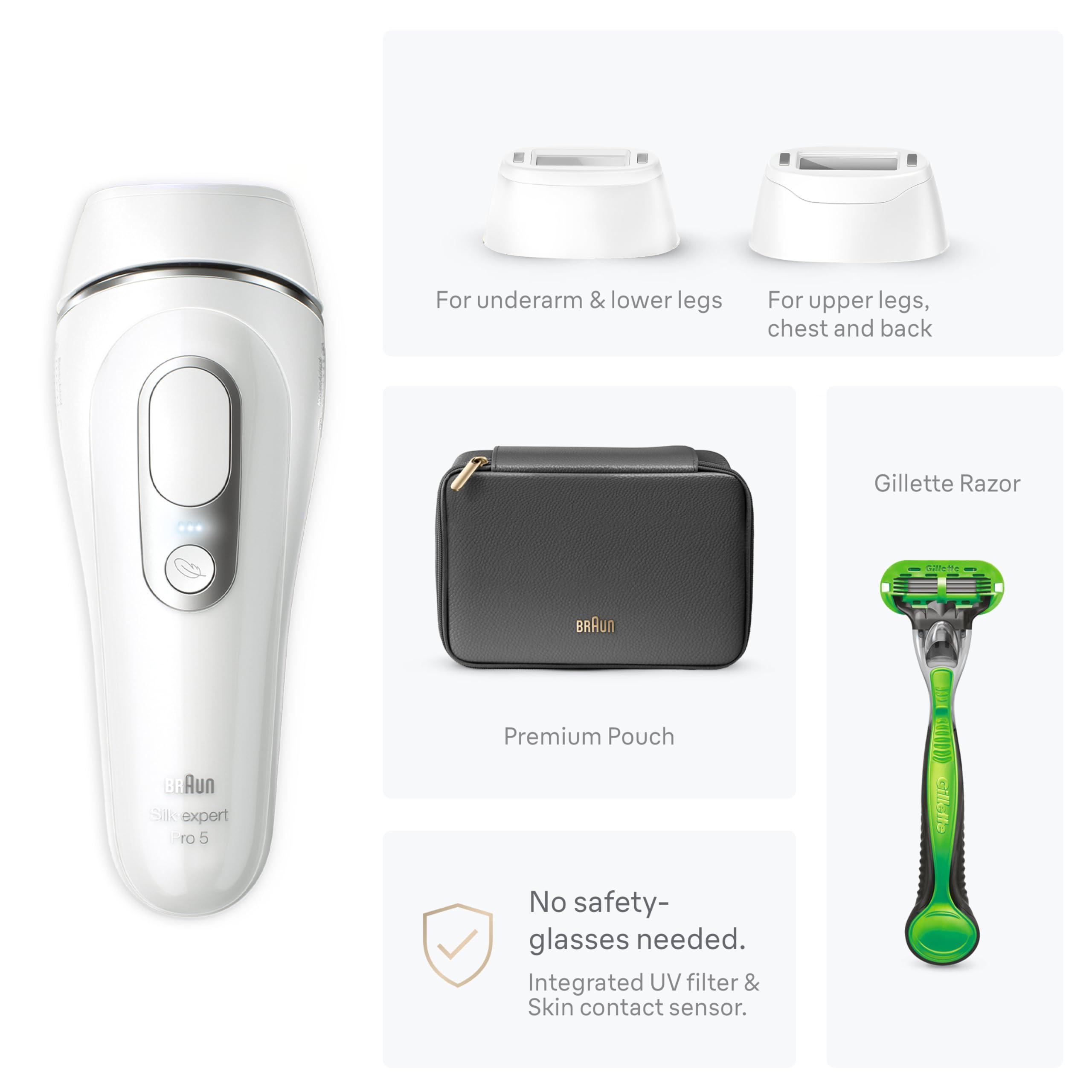Braun Braun IPL at Home Laser Hair Removal Device for Men and Women, PL5145, with Gillette Razor, Pouch, and Wide Cap Head, Safe & Virtually Painless Alternative to Salon Hair Removal