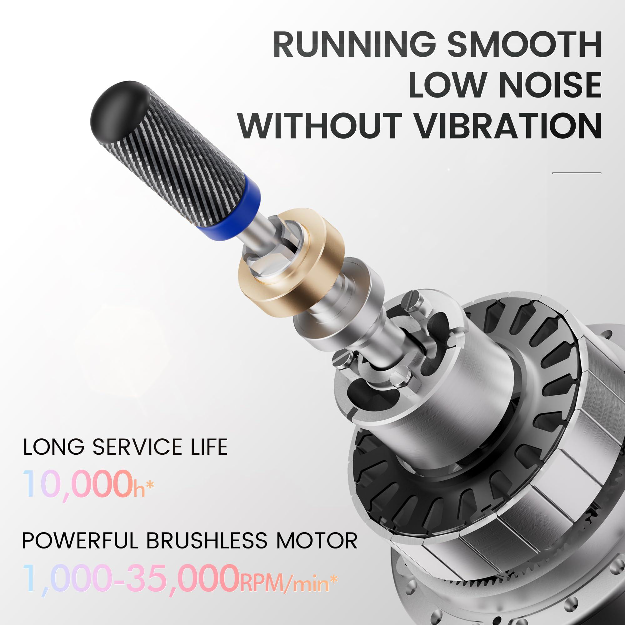 L\'UGX L\'UGX Professional Nail Drill, Waterproof 35000RPM Brushless Nail Drill Machine, Rechargeable Nail Efile for Acrylic Gel Nails, Low Noise and Low Vibration