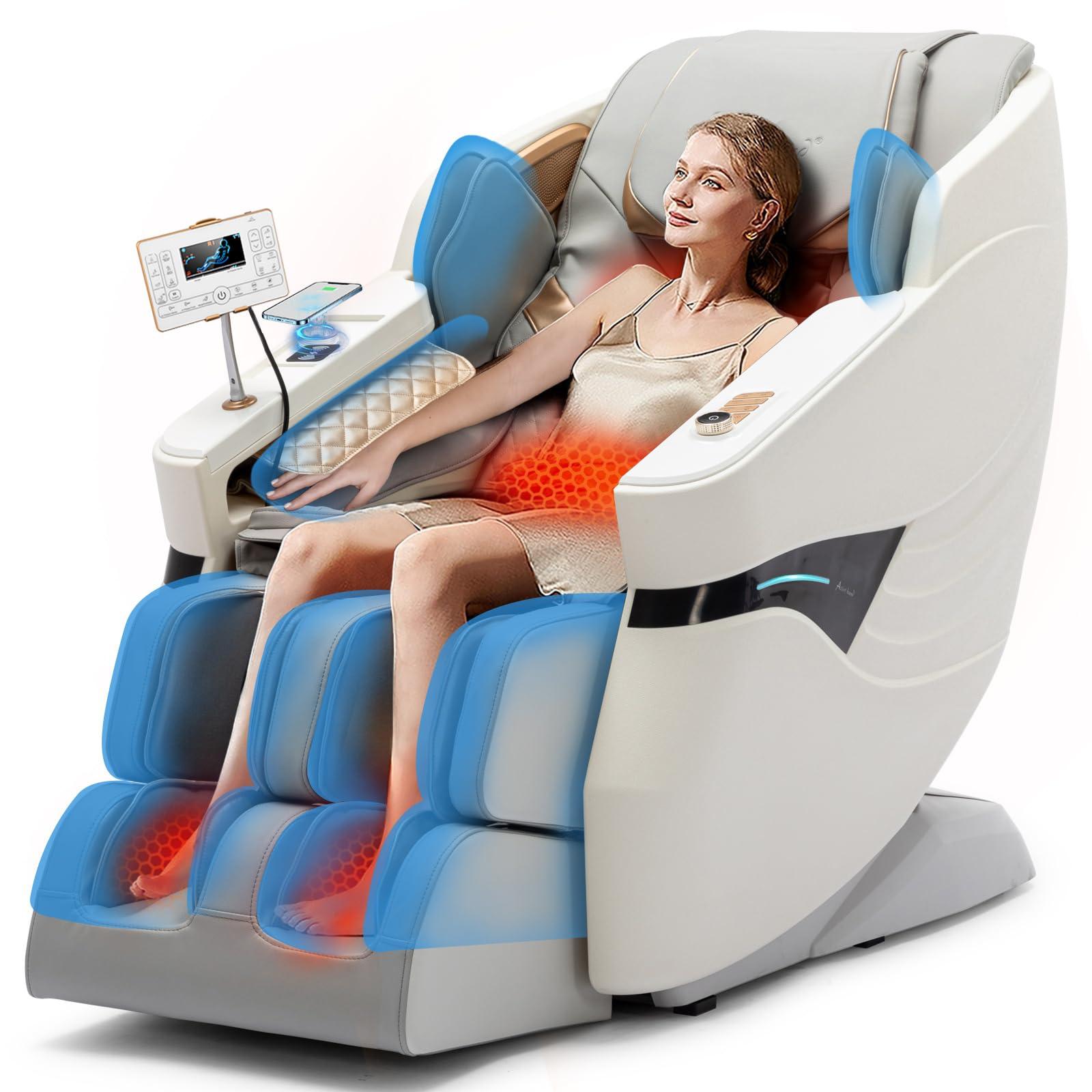 Artist hand Massage Chair Full Body, SL Track Zero Gravity Massage Chair Recliner with 12 Modes, Bluetooth Speaker, Body Scan, Foot Roller & Airbags Massage, AI Voice Control, Wireless Charging, White