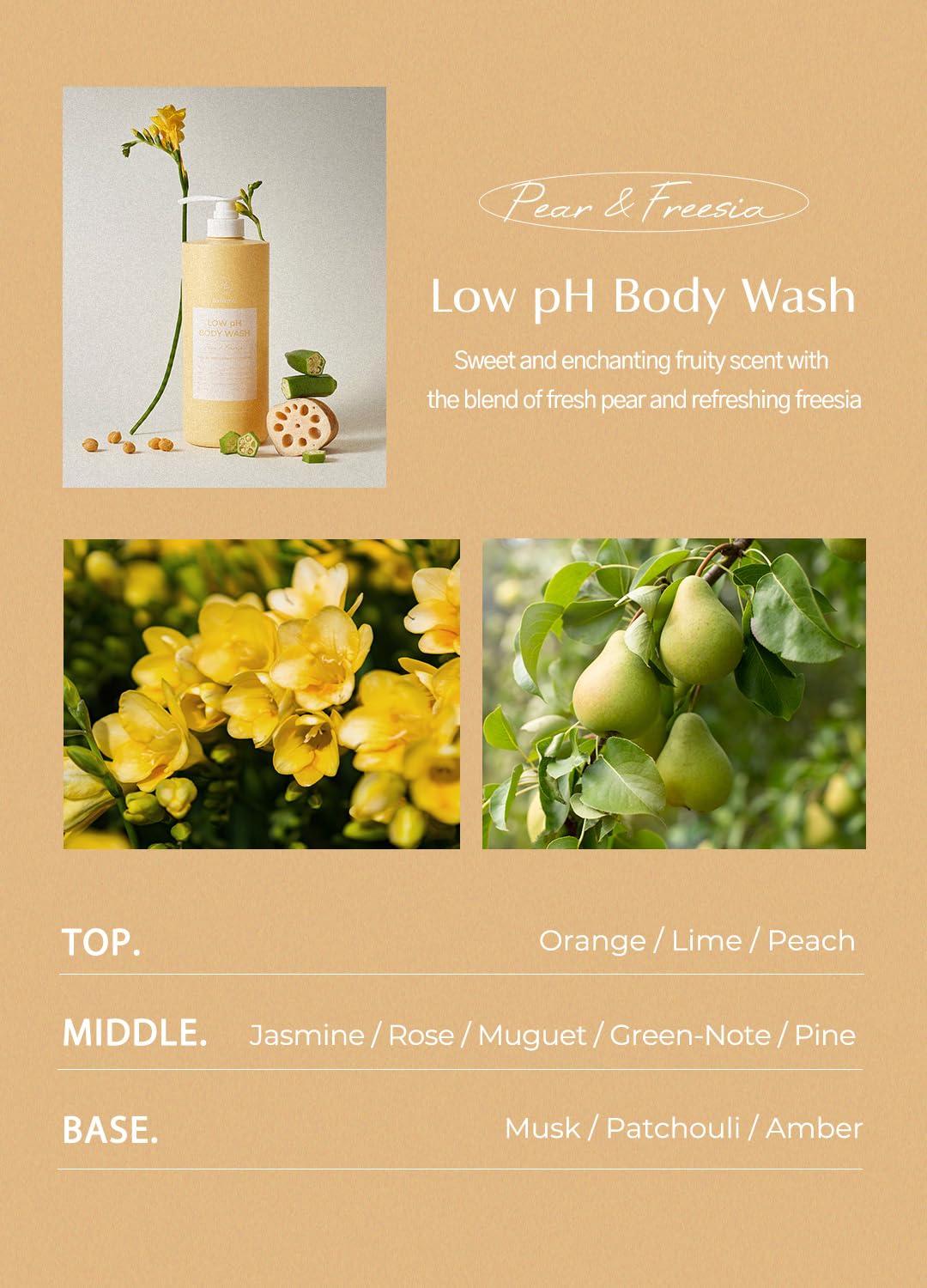 laferme laferme Low pH balanced Gentle Korean Body Wash with Natural & Organic Ingredients, Hypoallergenic for Sensitive Skin, Moisturizing & Hydrating for Dry Skin, For Women & Men, 33 Fl Oz, Pear & Freesia