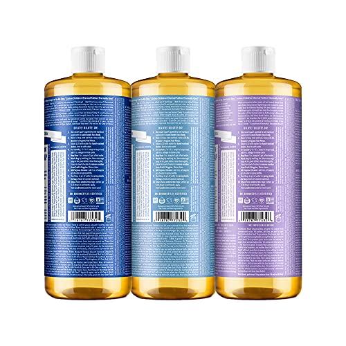 Dr. Bronner's Dr. Bronner's - Pure-Castile Liquid Soap (32 Ounce Variety 3-Pack) Peppermint, Baby Unscented, Lavender - Made with Organic Oils, 18-in-1 Uses: Face, Body, Hair, Laundry, Concentrated, Vegan