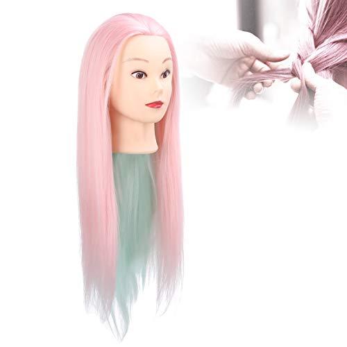 Joyzan Mannequin Head With Color Hair, Hair Styling Training Heads Manikin Cosmetology Doll Head Pink Real Synthetic Fiber Hairdressing Practice Model DIY Braiding Hair Art Salon Display Dyeing Knitting