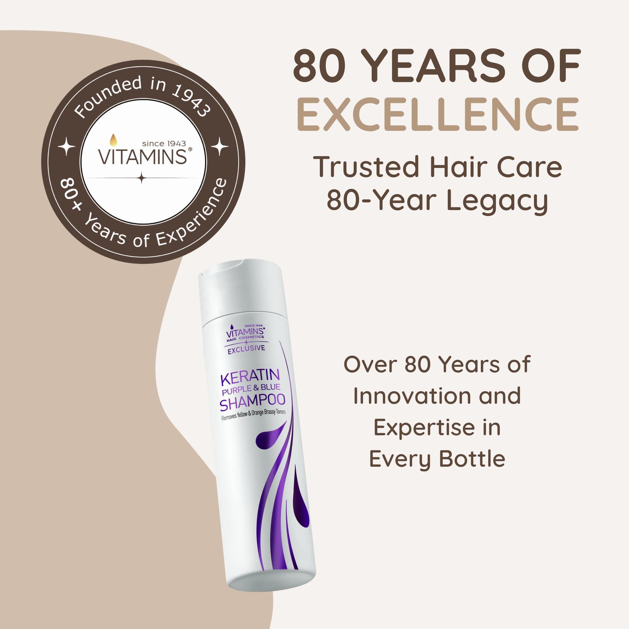 VITAMINS hair cosmetics Vitamins Keratin Purple Toning Shampoo - Violet Blue Brassiness Toner for Bleached ICY Blonde Platinum Silver White Grey Ash Gray or Colored Dry Damaged Brassy Hair