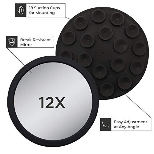 Zadro Zadro 3.75" Dia. Compact Mirror 12X Travel Magnifying Mirror 18 Strong Suction Cup Wall Mounted Makeup Mirror for Shower