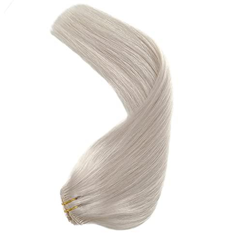 SOSEXY Clip in Hair Extensions Ice White Remy Human Hair Extensions 70g 5pcs Silk Straight Double Weft Real Human Hair Clip in Extensions 16 Inch Hair Extensions Clip ins Full Thick Ends Hair Extensions