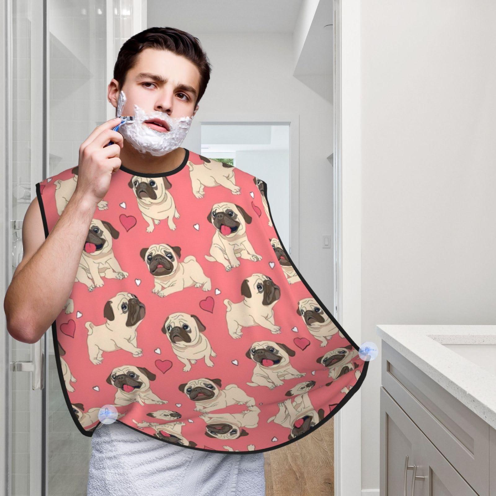 YQxwJL YQxwJL Funny Cartoon Pug Puppy Dog Print Beard Bib Beard Apron Beard Hair Catcher For Men Shaving Waterproof Beard Cape
