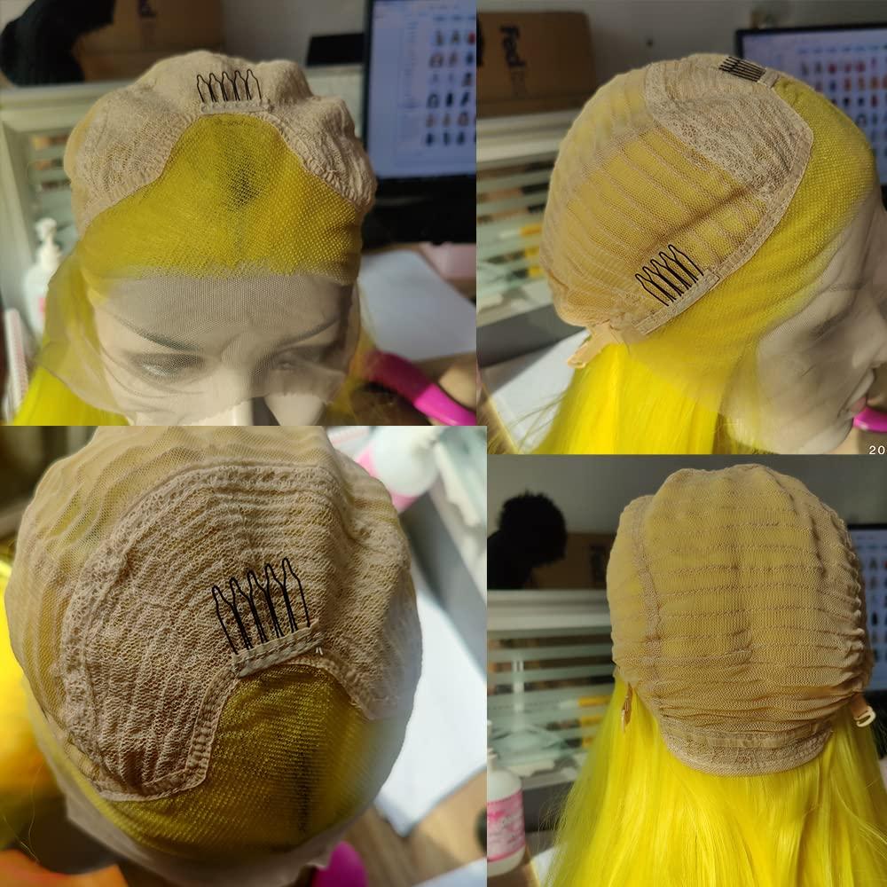 xiweiya xiweiya Long Bright Yellow Lace Front Wigg Body Wave Synthetic Yellow Wigs Middle Part Glueless Natural Looking Lace Front Wigs Heat Resistant Hair for Women 24inch