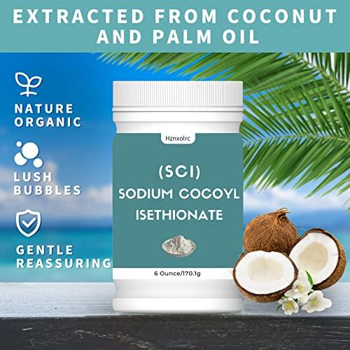 Hznxolrc 6 oz Sodium Cocoyl Isethionate, Premium Sodium Cocoyl Isethionate (SCI) Powder, Amazing Bubbles, Gentle on Skin, Biodegradable, Suitable for Making Bath Bombs, Bath Truffles and More