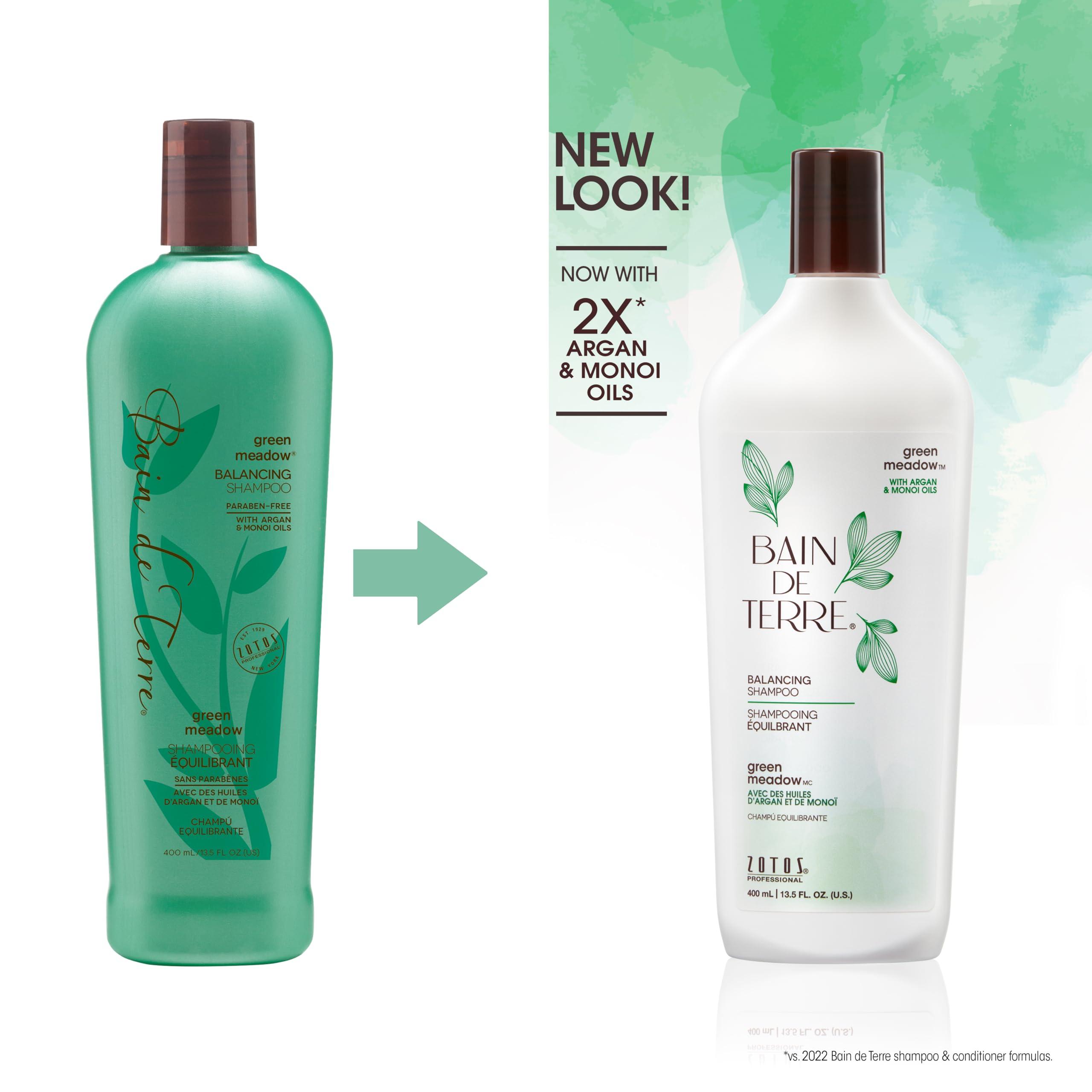 Bain de Terre Bain de Terre Balancing Shampoo and Conditioner Set & Shine Serum | Green Meadow | Restores Optimal Balance for Normal, Oily Hair | Paraben Free | Color-Safe | 13.5 Fl Oz