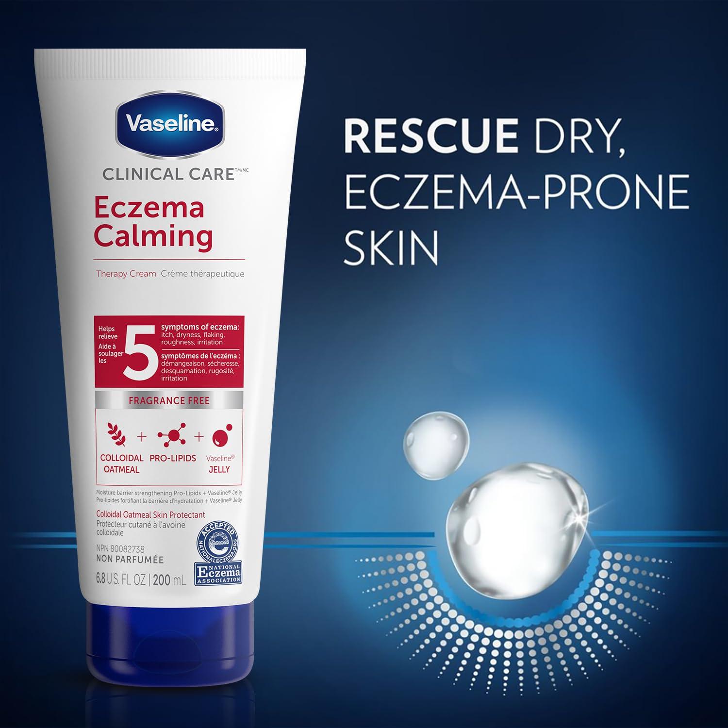 Vaseline Vaseline Eczema Lotion, Calming Therapy Cream 2-Pack with Colloidal Oatmeal + Original Vaseline Lip Therapy for Dry Lips with Petroleum Jelly (3 Piece Set)