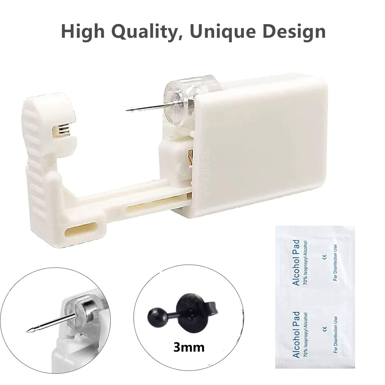 GCHSSS 2 Pack Ear Piercing Kit, 3mm Silver Ear Piercing Kit Gun, Ear Piercing Tool, Comes with a Pair of Dart Shaped Replaceable Earrings (Black)