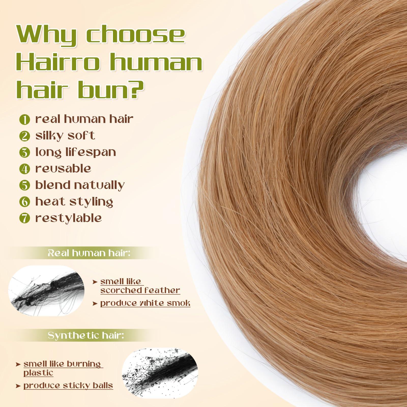 Hairro Hairro Messy Bun Hair Piece Human Hair Blonde Hair Bun Updo Elastic Band Scrunchies For Women Childrens Natural Faux Hair Bun Elegant Ballet Bun 25g #27 Dark Blonde