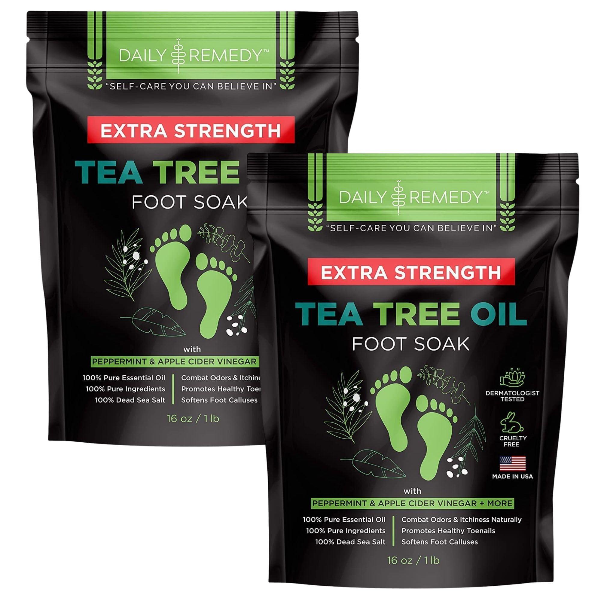 DAILY REMEDY EXTRA STRENGTH Tea Tree Oil Foot Soak with Epsom Salt - Made in USA - for Toenails, Athlete\'s Foot, Itchy Feet, Stubborn Smelly Foot Odor, Pedicure, Foot Calluses & Soothes Sore Tired Achy Feet-2 Pack