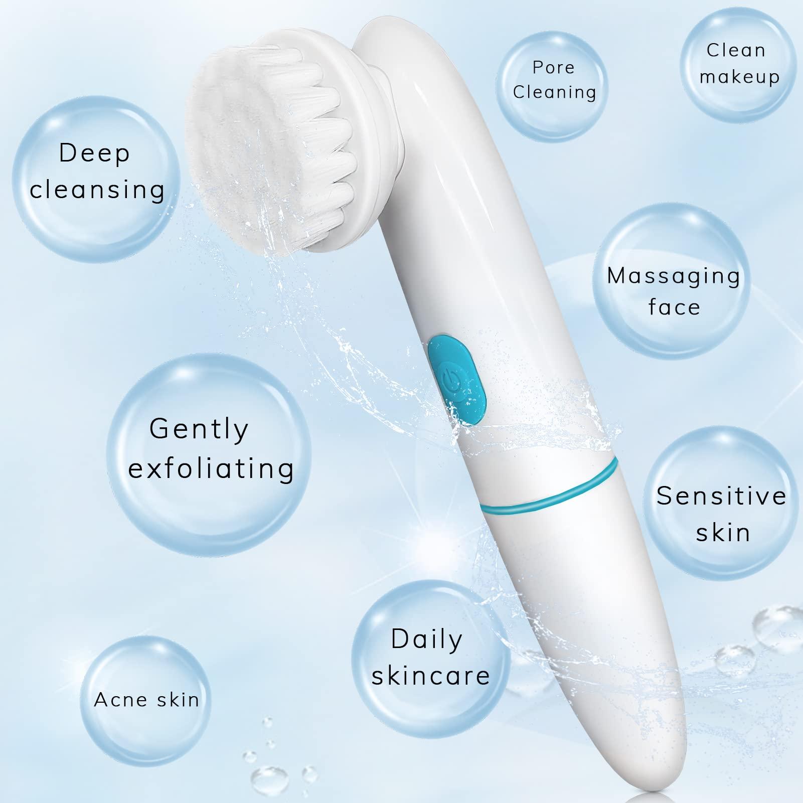 HEYFYV HEYFYV Electric Facial Cleansing Brush Set - Deep Cleansing System - Silicone & Bristle Brush Heads - 2-Speed Modes - Waterproof - Sensitive Skin
