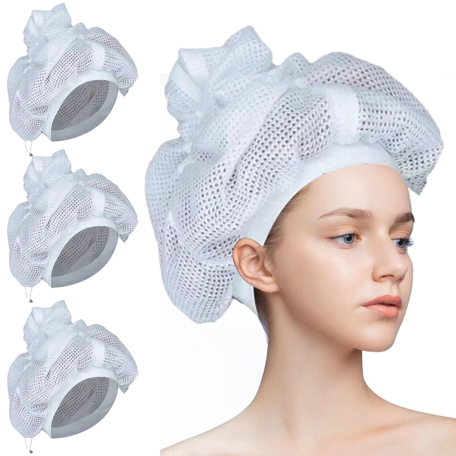 bacion Cap for Drying Curly Hair, Net Plopping Cap-Net Plopping Bonnet, Net Plopping Cap with Adjustable Drawstring, Satin Diffuse Cap for Drying Curly Hair with Drawstring QJ-1018 (Color : 3PCS)