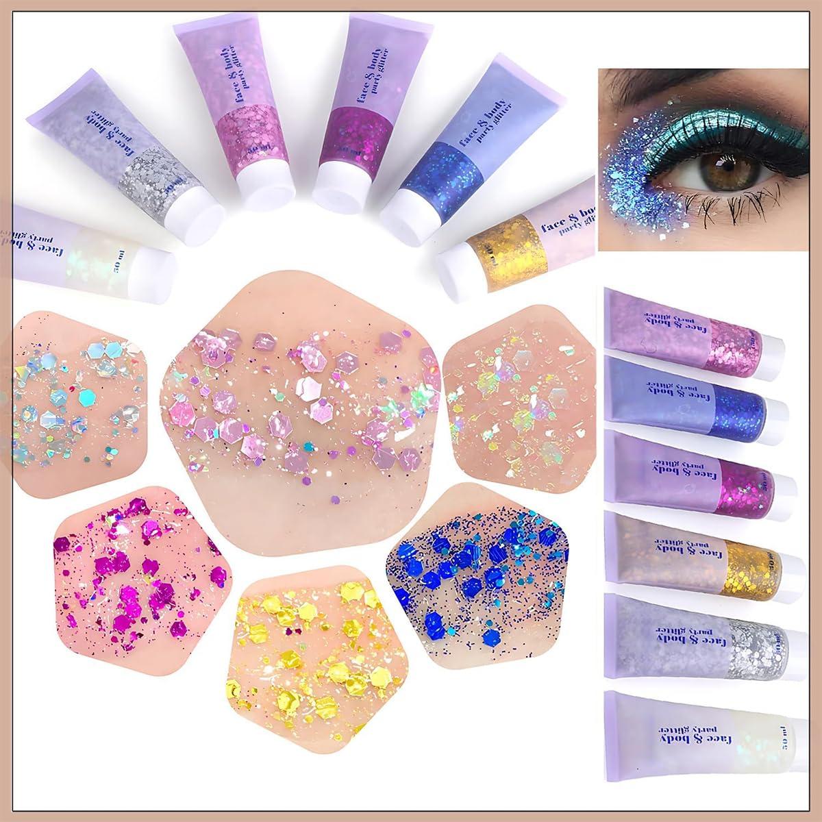 VEZE Body Glitter Body Glitter Gel Face Glitter Glitter Face Paint Chunky Glitter for Face Hair Nails, Halloween Makeup Festival Glitter Makeup 50ml