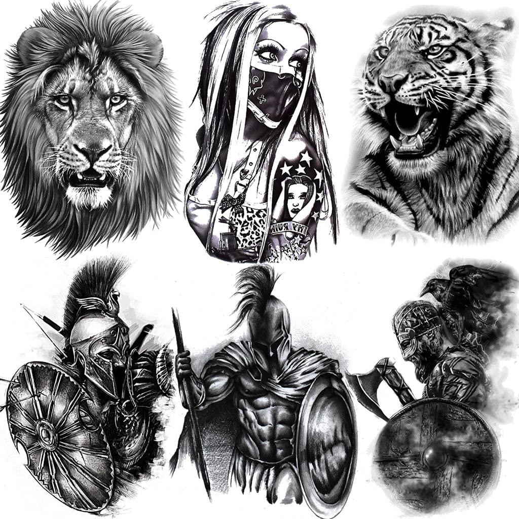 TTHUONG THATHU Africa Serengeti Lion Temporary Tattoo Black Indian Warrior Waterproof Flash Tattoo Sticker Tribal Mighty Tiger Tatoo Men Women